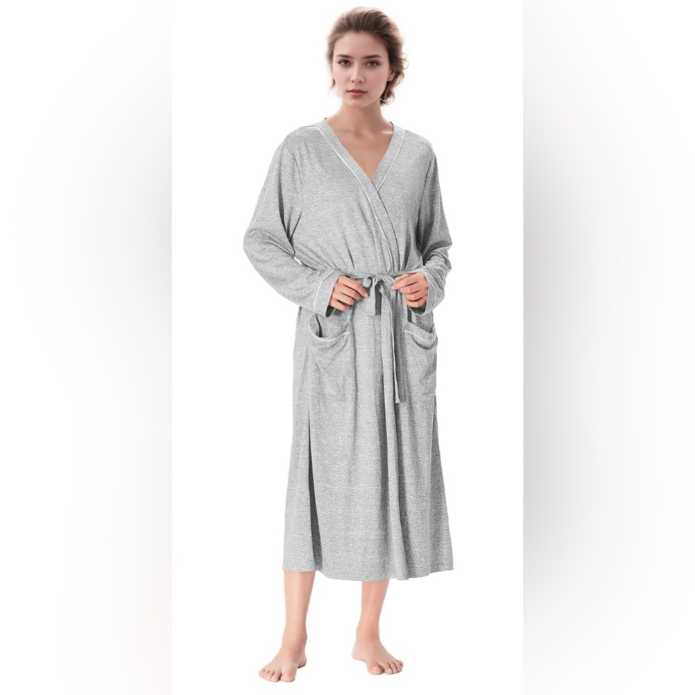 Catalonia NWT Women’s Premium Bathrobe, Gray Ash, All Season Lightweight